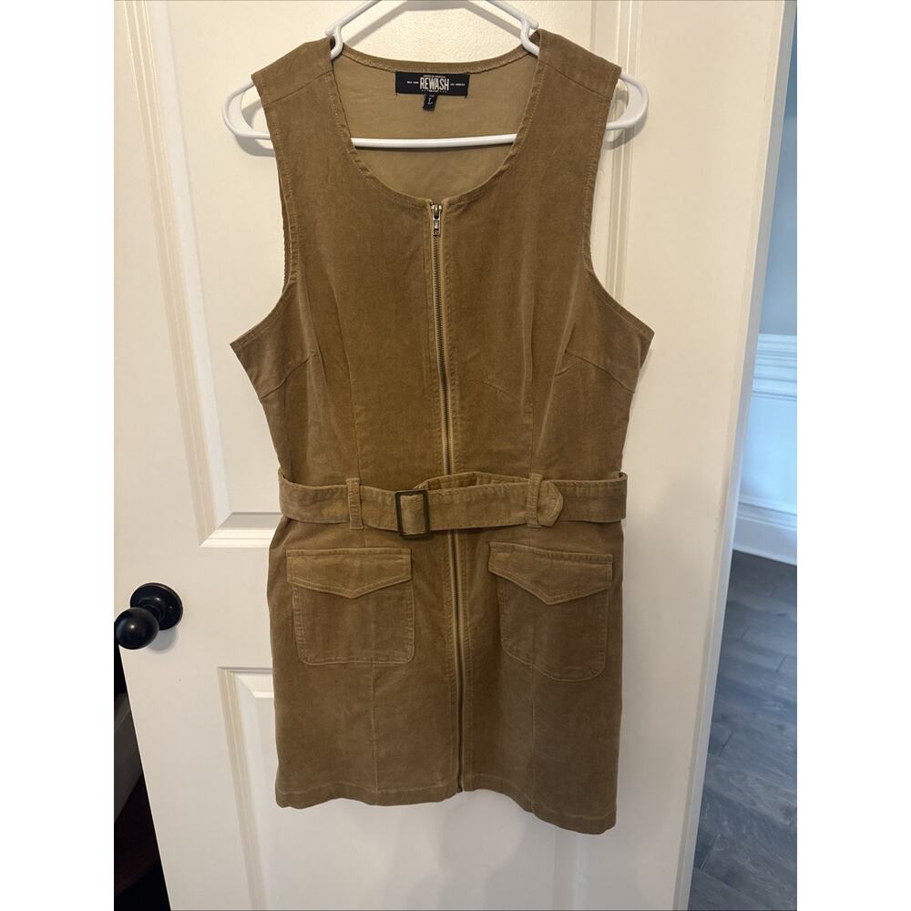 Women’s Rewash Brown Zippered Mini Velvet Midi Overall Dress Large